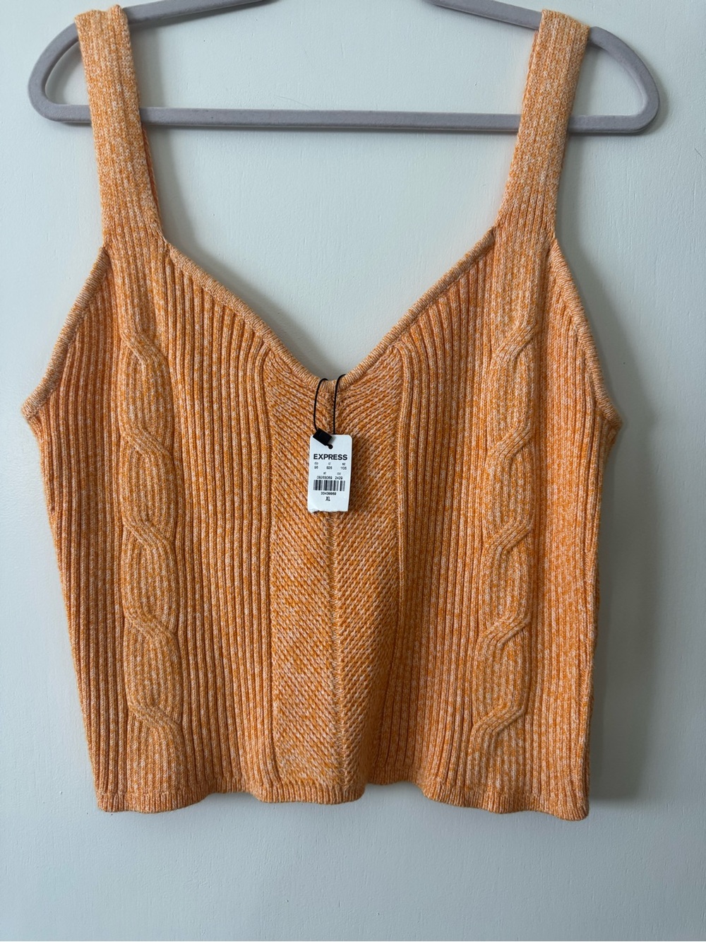 Express Orange Cable Ribbed V-Neck Tank